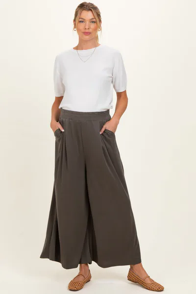 PinkBlush Olive Cropped Wide Leg Maternity Pants