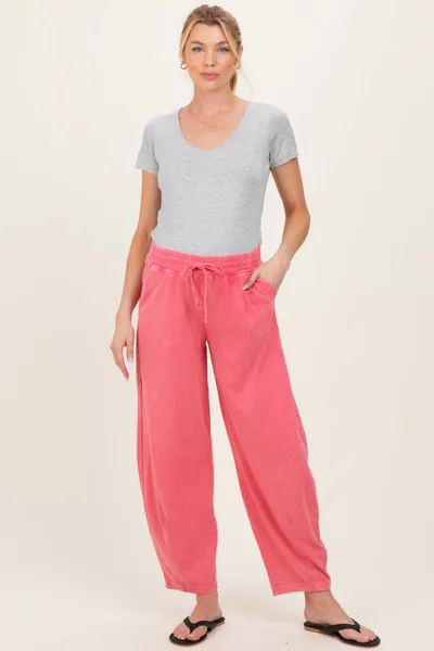 PinkBlush Strawberry Mineral Wash Barrel Leg Maternity Lounge Pants