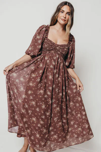 Worth Collective Harlow Maxi Dress in Brown Floral - Bump Friendly *10/9 PRE-ORDER*