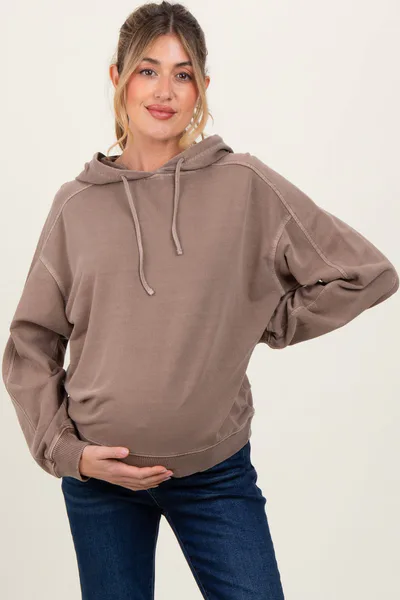PinkBlush Mocha French Terry Hooded Maternity Sweatshirt