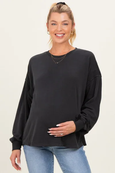 PinkBlush Black Oversized Cutout Back Maternity Sweatshirt