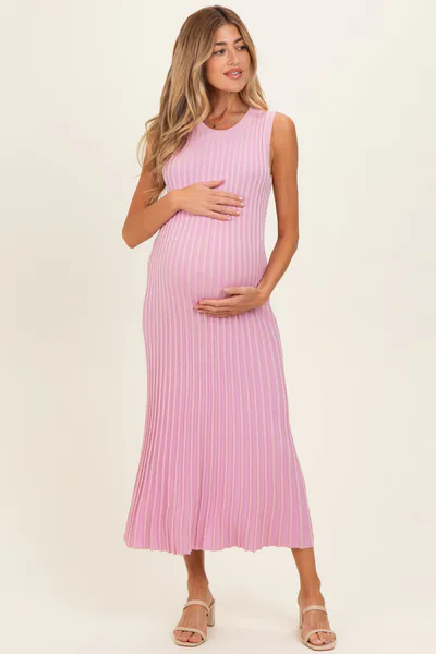PinkBlush Pink Ribbed Knit Sleeveless Maternity Maxi Dress