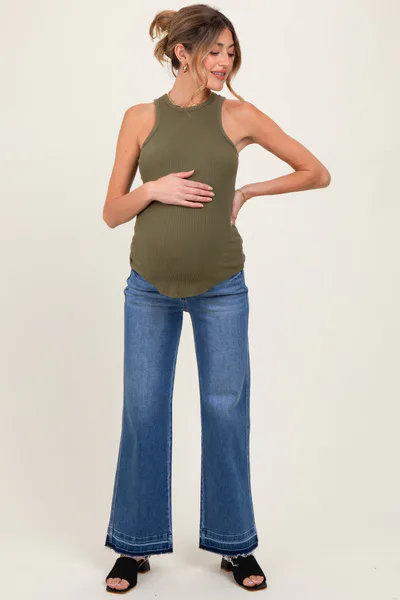 PinkBlush Blue Raw Hem Distressed Ankle Wide Leg Jeans