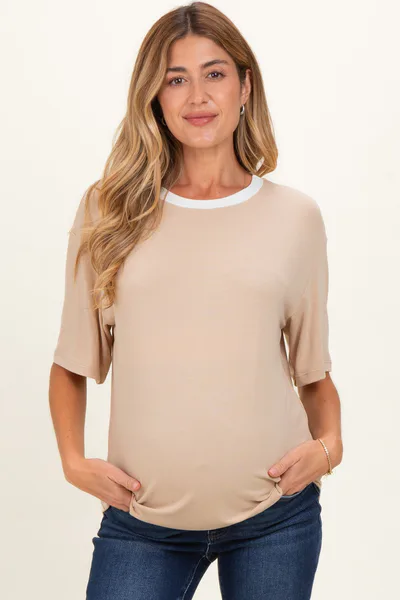 PinkBlush Sand Relaxed Fit Contrast Neckline Maternity Tee