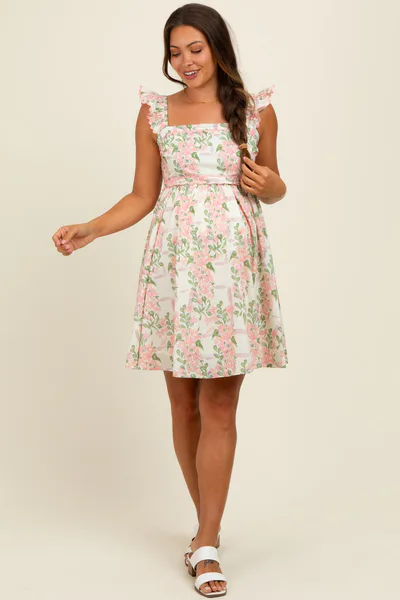 PinkBlush Pink Floral Print Smocked Back Maternity Dress