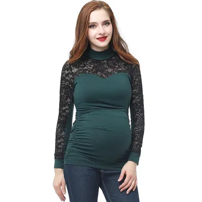 Target Pokkori Mock Neck Lace Panel Maternity Top Forest Green Small