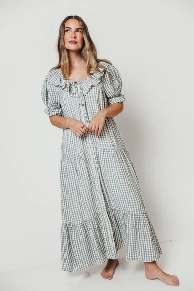 Worth Collective Sunday 100% Cotton Maxi Dress in Gray Gingham - Bump Friendly & Inclusive Sizing *9/30 PRE-ORDER*