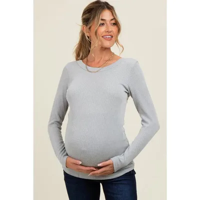 Target Pinkblush Silver Ribbed Scoop Neck Long Sleeve Maternity Top Medium