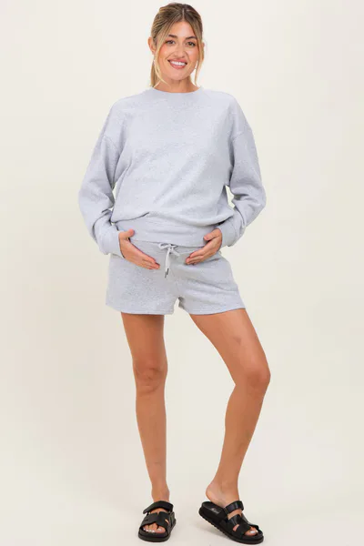 PinkBlush Heather Grey Fleece Sweatshirt Shorts Maternity Set