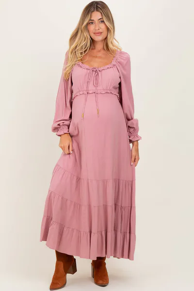 PinkBlush Mauve Ruffled Fit And Flare Maternity Maxi Dress