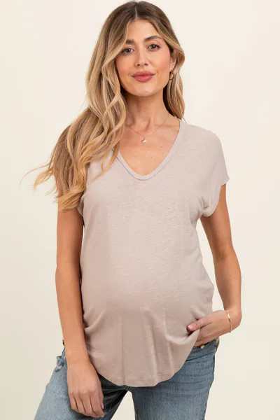 PinkBlush Beige V-Neck Maternity Top