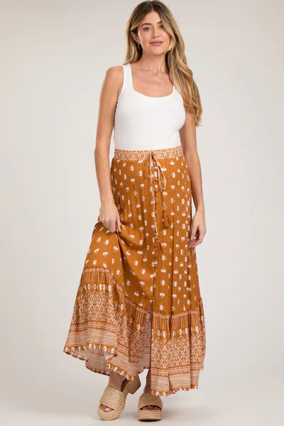 PinkBlush Rust Floral Button Front Maternity Maxi Skirt