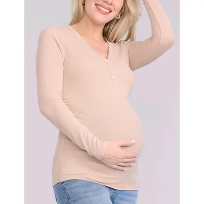 Target Women's V-Neck Side-Ruched Long Sleeve Henley Maternity Tee - Moonlight - Size: Large - Motherhood Maternity