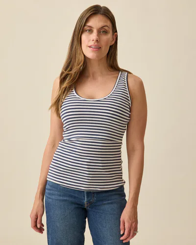 Kindred Bravely Ribbed Bamboo Scoop Neck Nursing Tank | Navy & White Stripe
