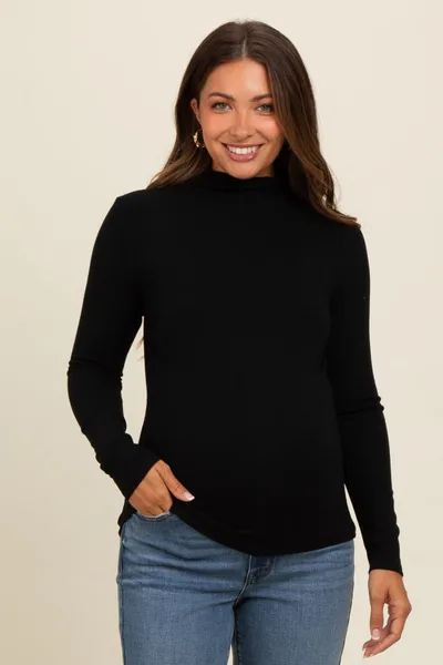 PinkBlush Black Mock Neck Maternity Long Sleeve Top