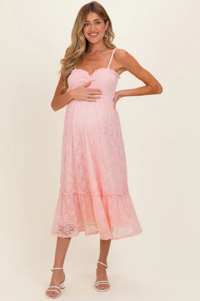 PinkBlush Light Pink Sleeveless Lace Maternity Maxi Dress