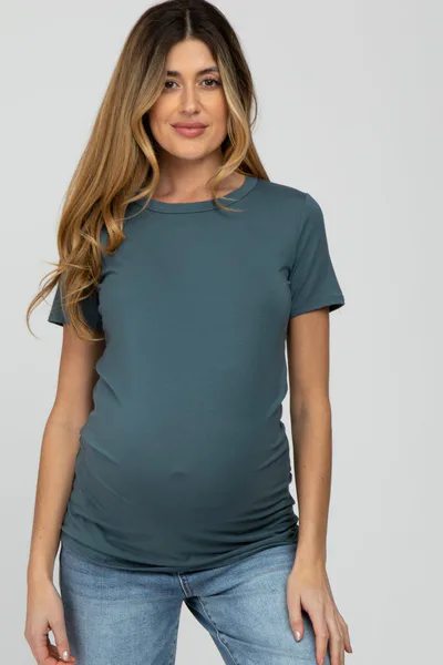 PinkBlush Blue Basic Short Sleeve Maternity Top