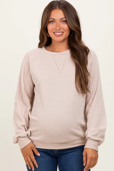 PinkBlush Cream Textured Rib Knit Maternity Pullover