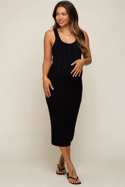 PinkBlush Black Sleeveless Knit Maternity Midi Dress
