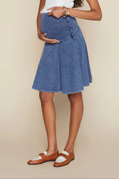 Apparalel Amethyst Maternity Skirt in Dark Wash Denim