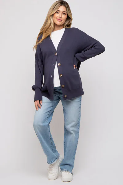 PinkBlush Navy Basic Ribbed Maternity Cardigan Sweater