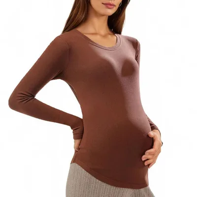 Target Anna-Kaci Women's Maternity Long Sleeve Stretch Knit Top with Soft Seamless Fit and Gentle Belly-Shaping Silhouette - , Brown