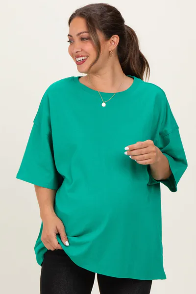 PinkBlush Kelly Green Cotton Oversized Maternity Tee
