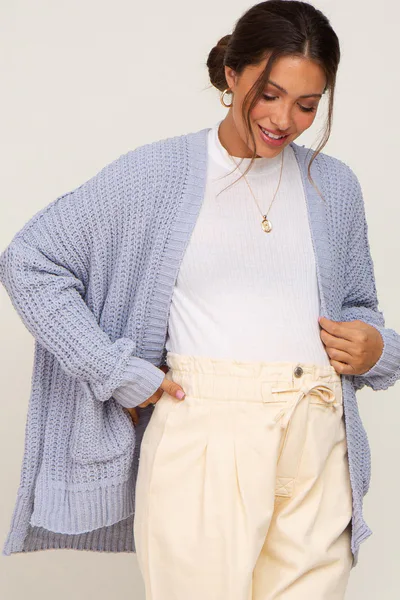 PinkBlush Light Blue Chunky Knit Oversized Maternity Cardigan