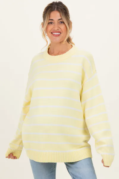 PinkBlush Yellow Striped Oversized Maternity Sweater