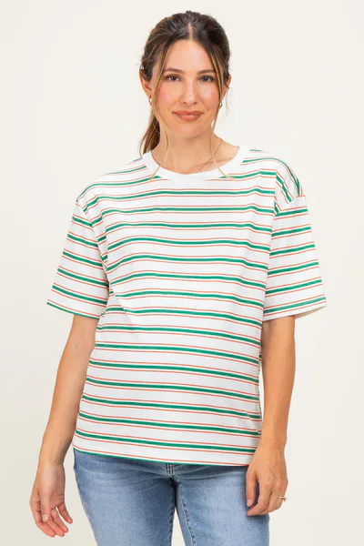 PinkBlush Green Multi Stripe Relaxed Maternity Tee