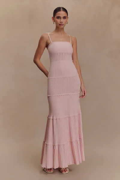 MESHKI Finley Pointelle Knit Maxi Dress - Baby Pink