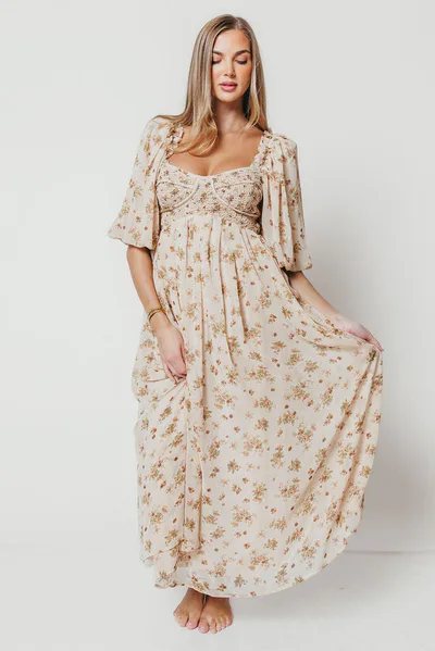 Worth Collective Harlow Maxi Dress in Neutral Floral - Bump Friendly *10/9 PRE-ORDER*
