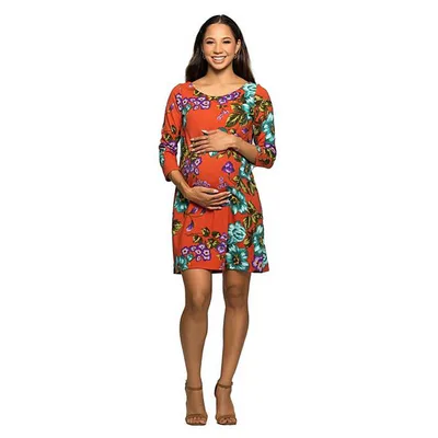 Kohl's Maternity 24Seven Comfort Apparel Floral Print Three Quarter Sleeve A-Line Dress