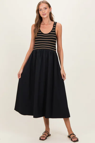 PinkBlush Black Striped Contrast Knit Sleeveless Maternity Maxi