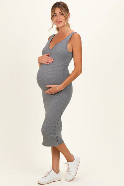 PinkBlush Heather Grey Notch Neckline Maternity Tank Dress