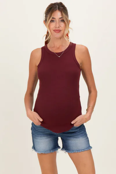 PinkBlush Navy Dark Wash Frayed Hem Maternity Denim Shorts