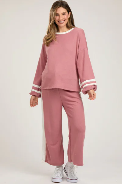 PinkBlush Mauve Striped Long Sleeve Maternity Set