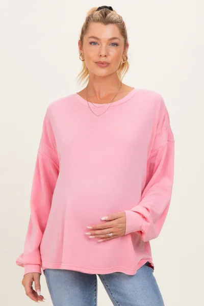 PinkBlush Pink Oversized Cutout Back Maternity Sweatshirt