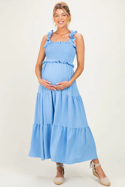 PinkBlush Light Blue Sleeveless Smocked Tiered Maxi Dress