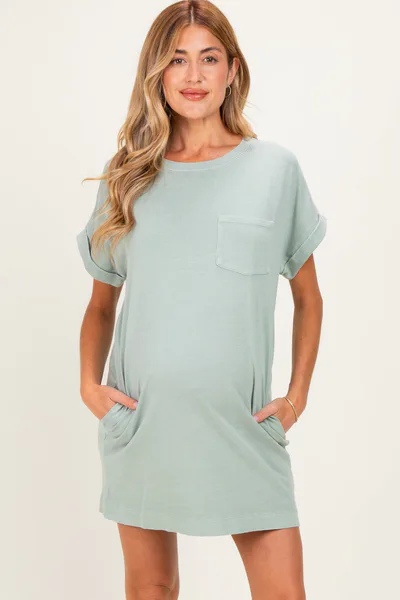 PinkBlush Sage Green Maternity T-Shirt Mini Dress