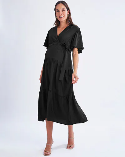 Angel Maternity Cara Black Maternity Maxi Dress
