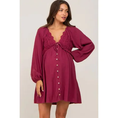 Target Pinkblush Burgundy Crochet Lace Button Front Maternity Dress Small