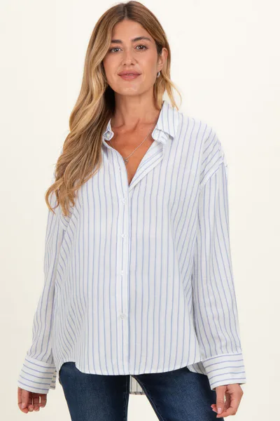 PinkBlush Blue Striped Button Down Maternity Shirt