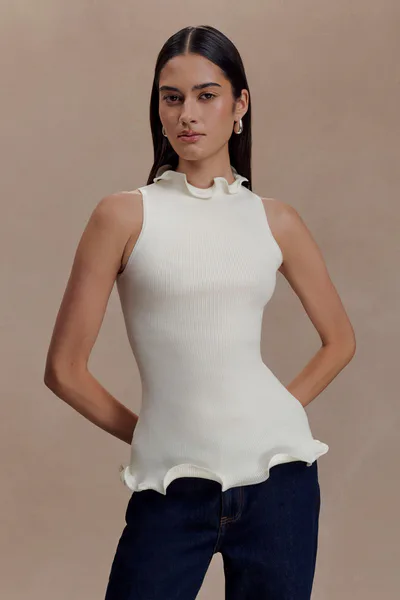 MESHKI Diya Ribbed Sleeveless Top With Wire Hem