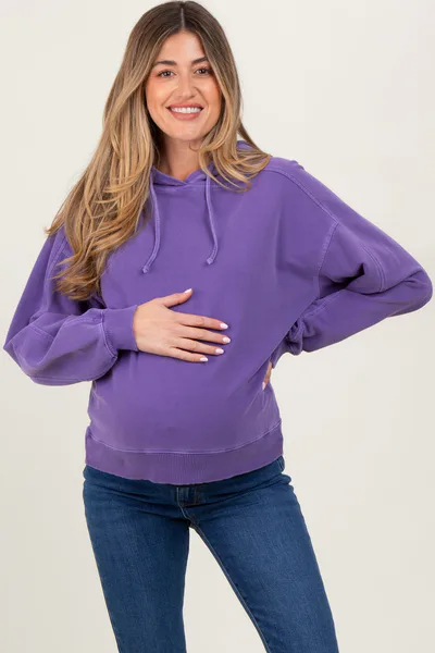 PinkBlush Purple French Terry Hooded Maternity Sweatshirt