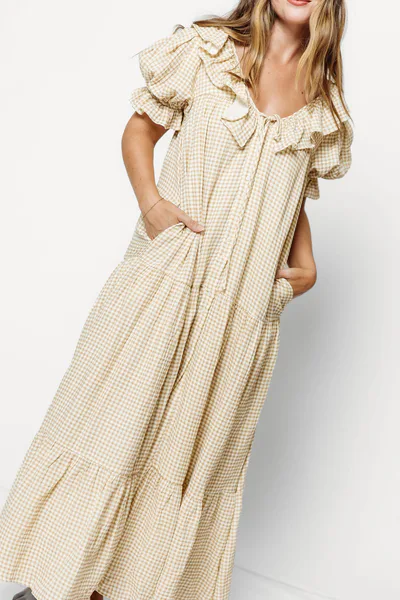 Worth Collective Sunday 100% Cotton Maxi Dress in Toffee Grid - Bump Friendly & Inclusive Sizing *9/30 PRE-ORDER*