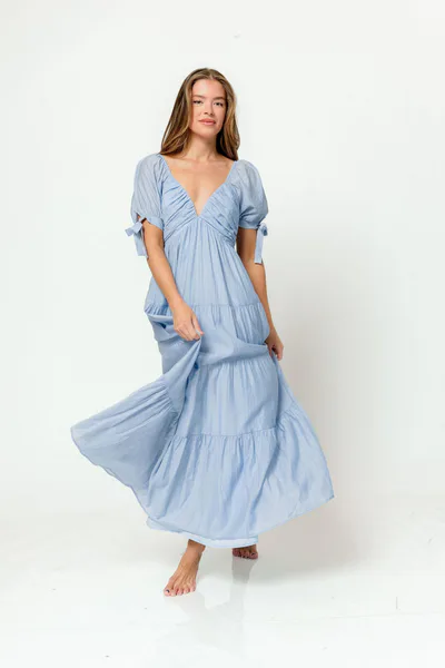 Worth Collective Grayson Maxi Dress in Dusty Blue - Bump Friendly & Inclusive Sizing