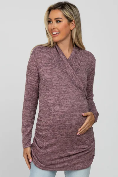 PinkBlush Mauve Soft Heathered Draped Wrap Maternity/Nursing Top