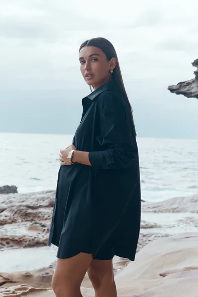 Legoe Heritage Cotton Poplin Shirtdress (Black) - FINAL SALE