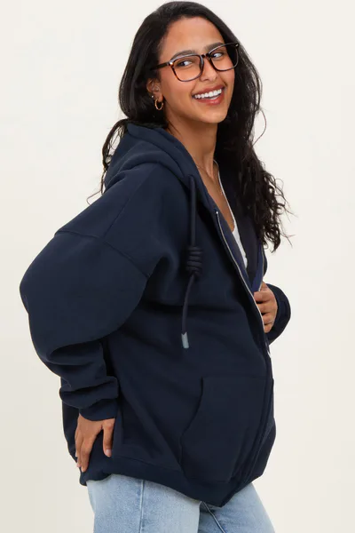 PinkBlush Navy Oversized Maternity Zip Up Hoodie